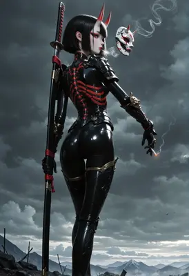 Oni Assassin in Black Latex Armor