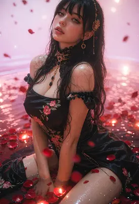 Enchanting Maiden Amidst Floating Rose Petals