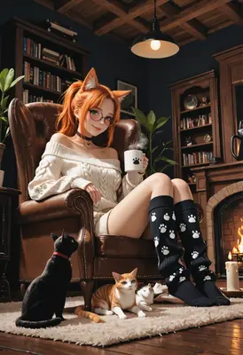 Cozy Fox Girl Enjoying Tea
