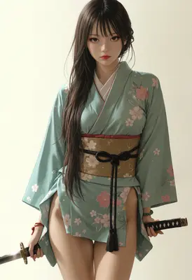 Graceful Warrior in Floral Kimono