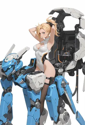 Blonde Pilot and Her Blue Mech