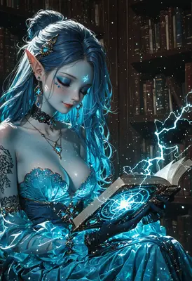 Blue Elf Sorceress Casting Arcane Spells