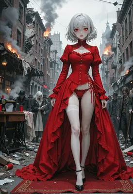Crimson Elegance Amidst Urban Ruin