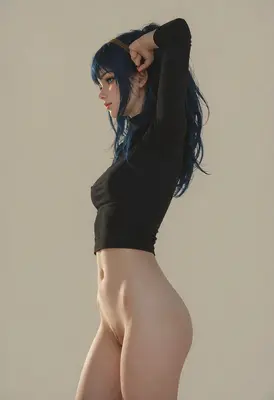 Serene Portrait of Blue Haired Beauty