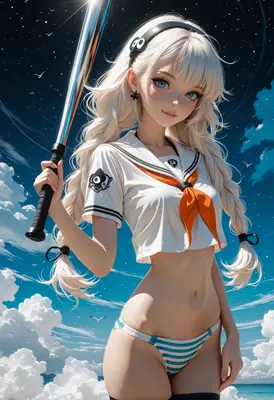 Summer Sailor Girl With Baseball Bat