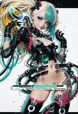 Cybernetic Rose Tattooed Android Girl