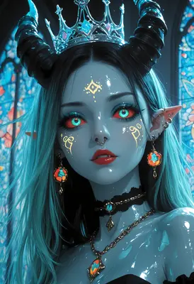 Ethereal Blue Demon Queen Portrait