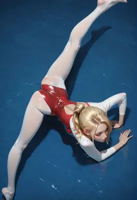 Flexible Gymnast in Red Leotard
