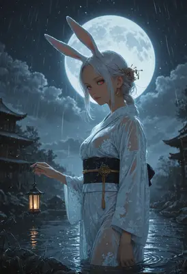 Moonlit Rabbit Spirit in the Rain