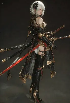 Warrior Maiden in Ornate Black Armor