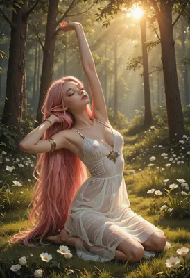 Pink Haired Elf in Sunlit Meadow