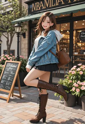 Charming Girl Enjoying a Cafe Day