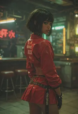 Cyberpunk Girl in Red Leather