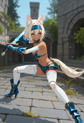 Blonde Catgirl Warrior in Battle Stance