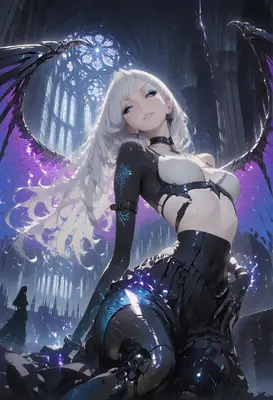 Gothic Fallen Angel in Cathedral Ruins