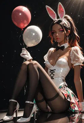 Elegant Bunny Girl With Festive Balloons