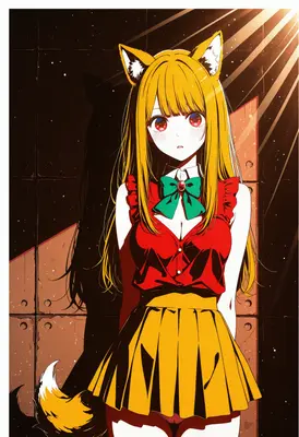 Golden Fox Girl in Sunlit Corridor