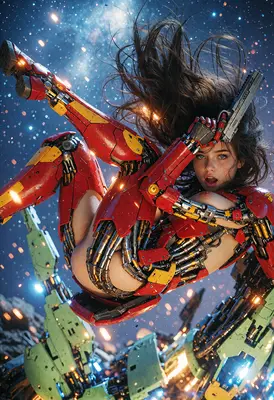 Cyborg Warrior In Cosmic Battle