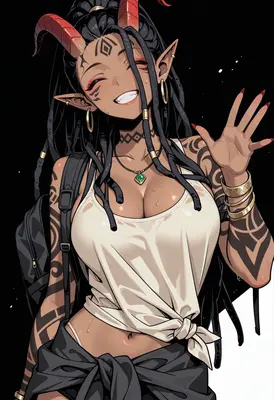 Cheerful Demon Girl with Tribal Tattoos