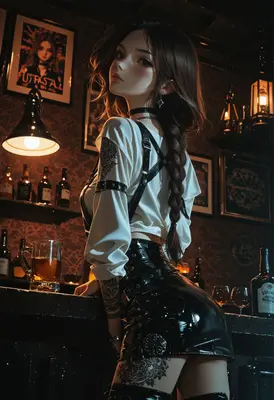 Edgy Brunette at the Dimly Lit Bar