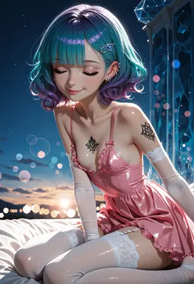 Serene Girl in Pink Latex Dress