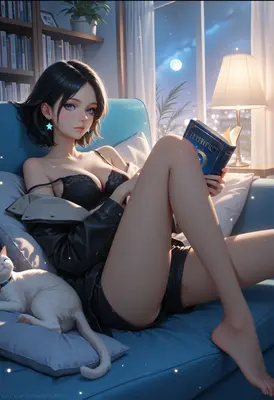 Quiet Evening Reading With A Cat