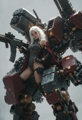 White Haired Pilot and Heavy Mech