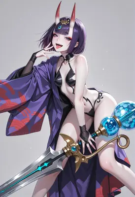 Playful Oni Sorceress with Magic Blade