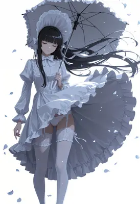 Graceful Girl With White Parasol