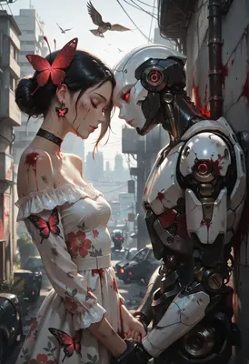 A Gentle Moment Amidst Urban Ruin