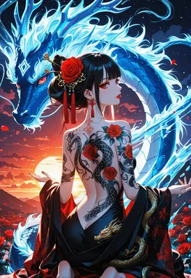 Dragon Maiden with Rose Tattoos
