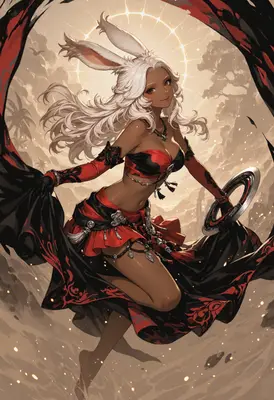 Viera Warrior in Crimson and Shadow