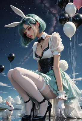 Gothic Bunny Girl Under Starry Skies