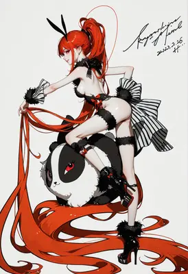 Red Haired Bunny Girl and Panda
