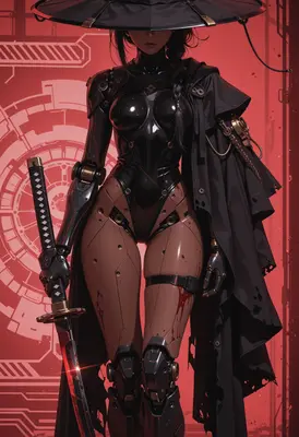 Cybernetic Ronin in Crimson Light