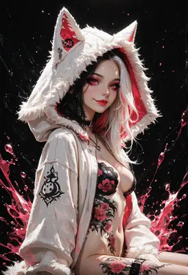 Crimson Rose Wolf Girl Portrait