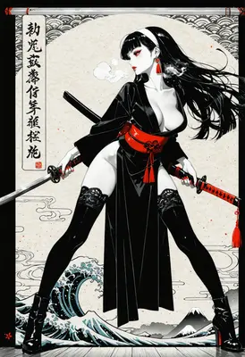 Warrior Woman in Black and Crimson