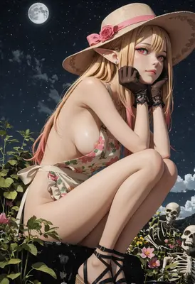 Moonlit Elf in a Floral Garden