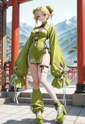 Elf Maiden in Lime Qipao