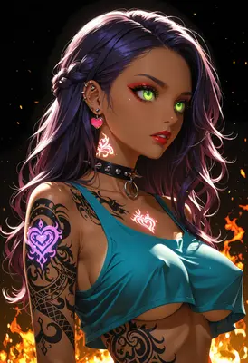 Neon Heart Punk Anime Girl