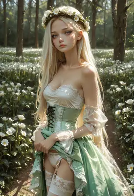 Blonde Maiden in a Flower Garden