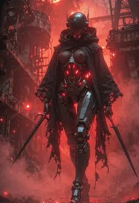 Cybernetic Assassin in Ruined City