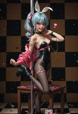 Playful Bunny Girl in Poker Room