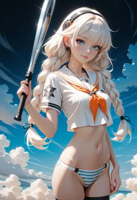Summer Schoolgirl with Baseball Bat