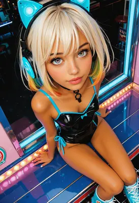 Neon Gamer Girl in Arcade