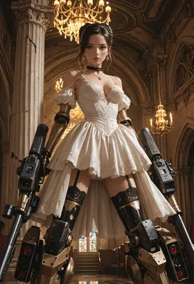Cyborg Bride in an Ancient Cathedral