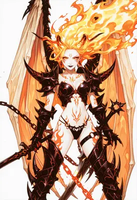 Fiery Demon Queen in Dark Armor
