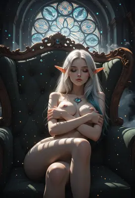 Serene Elf Resting Upon Ornate Throne