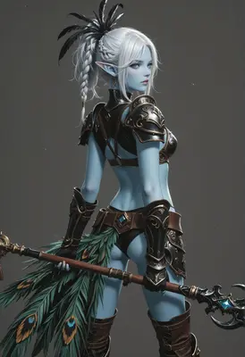 Blue Elf Warrior with Peacock Staff