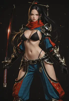 Warrior Woman with Crimson Blade
